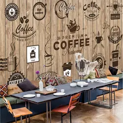 Пользовательские обои для стен 3D Ретро Европейский Стиль древесины Кофе Label кафе ресторан фон декора настенной ткань