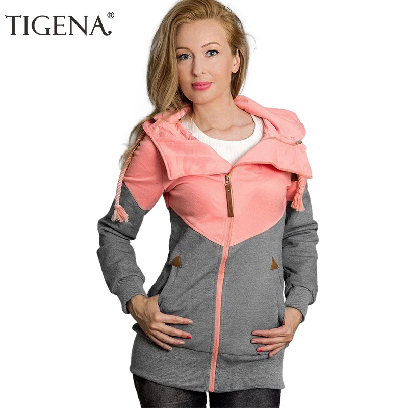 

TIGENA Plus Size 5XL Velvet Hoodies Sweatshirt Women Long Sleeve Patchwork Zipper Jacket Hooded Sweatshirt Female Sweat Femme