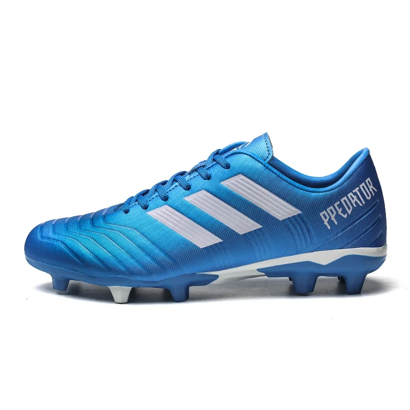 Оригинальные мужские футбольные бутсы, тренировочные длинные шипы AG FG, детские кроссовки до лодыжки, уличные футбольные бутсы для мальчиков - Цвет: Синий