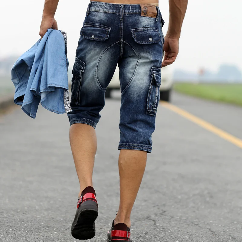 Летние мужские s карго джинсовые шорты с множеством карманов Ретро Промытые хлопковые джинсы, шорты для мужчин YC1070