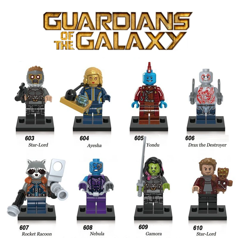 

Guardians of the Galaxy 2 Minifigs Star-Lord Gamora Drax Rocket Baby Yondu Ayesha Nebula Building Blocks Compatible With Lego