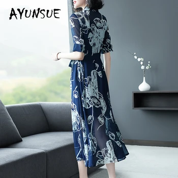 

AYUNSUE Vintage Summer Dress for Women Clothes 2020 Korean Elegant Ladies Chiffon Floral Long Vestidos + Belt Women Dress 11775