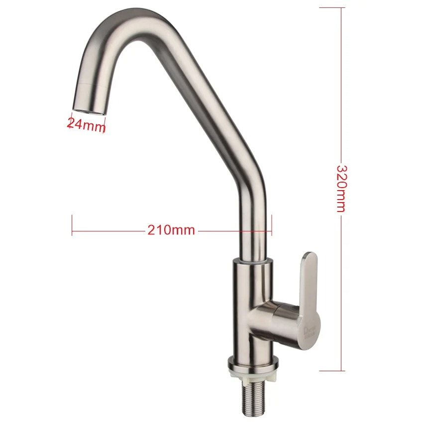 Kitchen faucet Single cold water faucet  brushed kitchen tap 304stainless steel Single Handle Single Hole Deck Mounted Ceramic