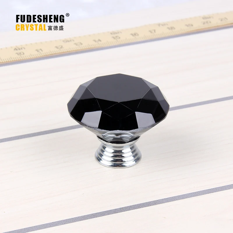 40mm Hardware Handle Drawer Black Crystal Diamond Crystal Knobs Decoration Accessories