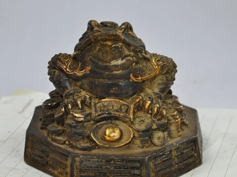 

5" china bronze gilt wealth money coin ingot golden toad bufo frog lucky statue