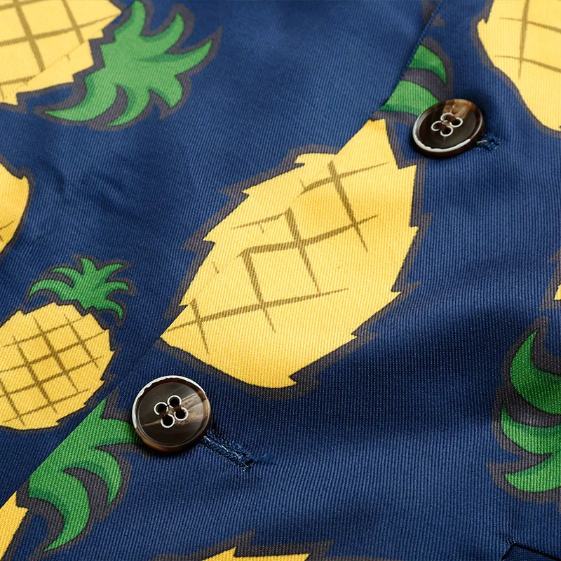 PAULKONTE 2019 Autumn Winter Pineapple Pattern Male Blazer Fashion Fresh Vibrant Dinner Show Costume Youth Slim Blue Bottom