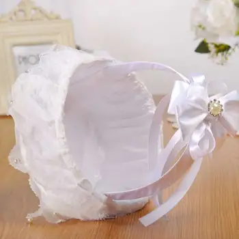 

Wedding White Flower Basket Lace Ribbon Candy Storage Basket Western Wedding Supplies TB Sale