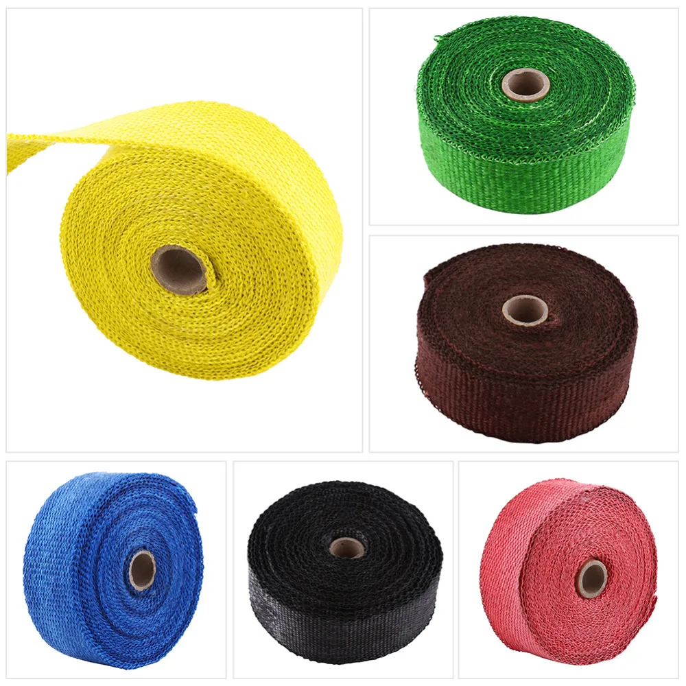 Qiilu 10M Universal Motorcycles Exhaust Pipe Heat Wrap Manifold Covers Insulation Roll Tape Glass Fiber for Vehicles With Exhaust Yellow 