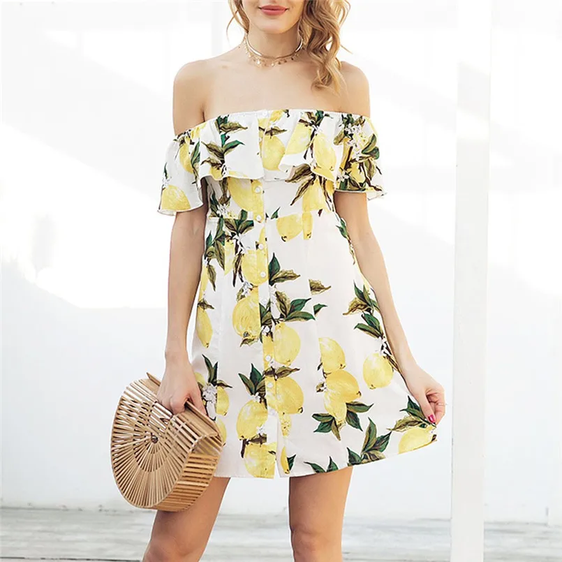 

Summer Mini dress women print dress women summer 2018 Casual Short Sleeve Fruit Lemon dress vestidos mujer 2018 casuales 40dc11