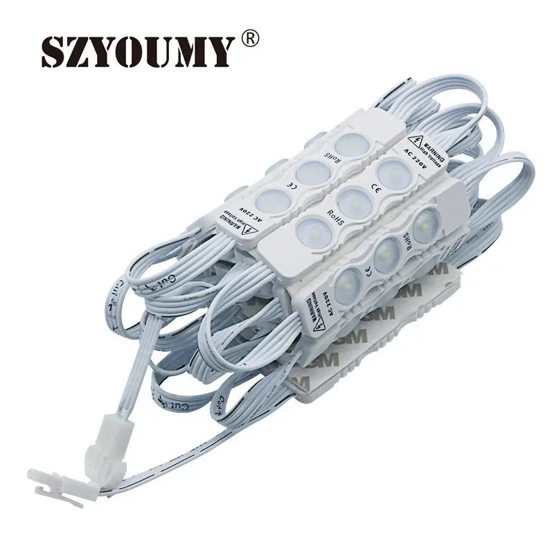 

SZYOUMY 220V LED Module SMD 2835 3LEDs 6 LEDS Injection Lens IP66 Waterproof For Advertisement Lighting Sign Box Showcase