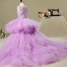 Glizt/пышные вечерние платья с длинным шлейфом для девочек, тюлевые Платья с цветочным рисунком для девочек на свадьбу, Детские платья для первого причастия