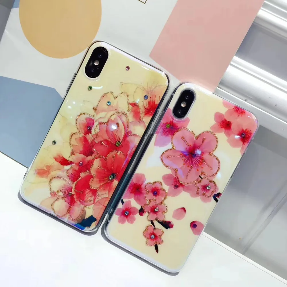 ZMASI Стразы Florals телефона чехол для iPhone X 7 8 мягкий эпоксидной телефон оболочки 6 6s