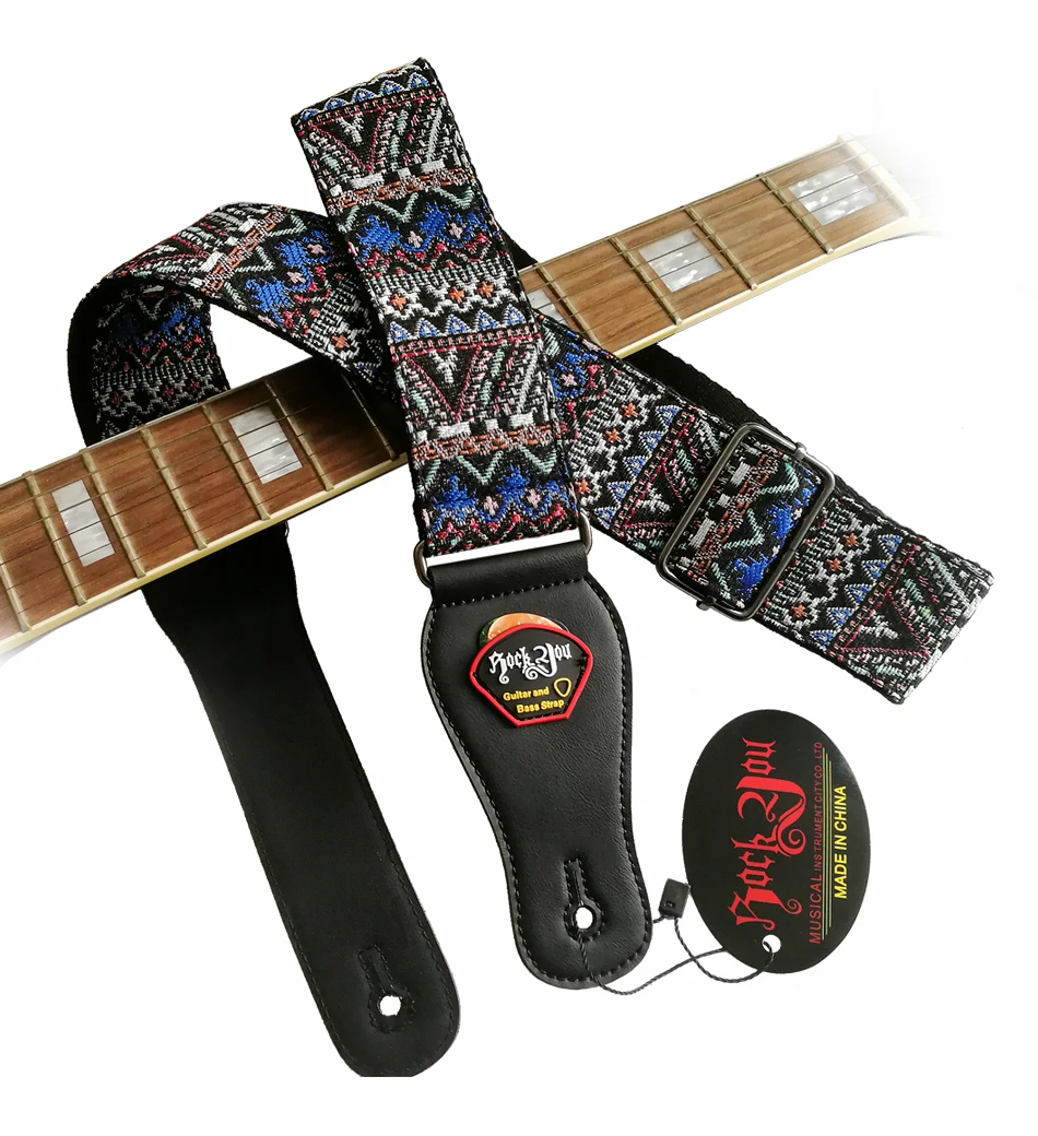 Настоящий вышитый хлопчатобумажный ремень для гитары, акустический гитарный ремень для электрогитары шириной 6,2 см