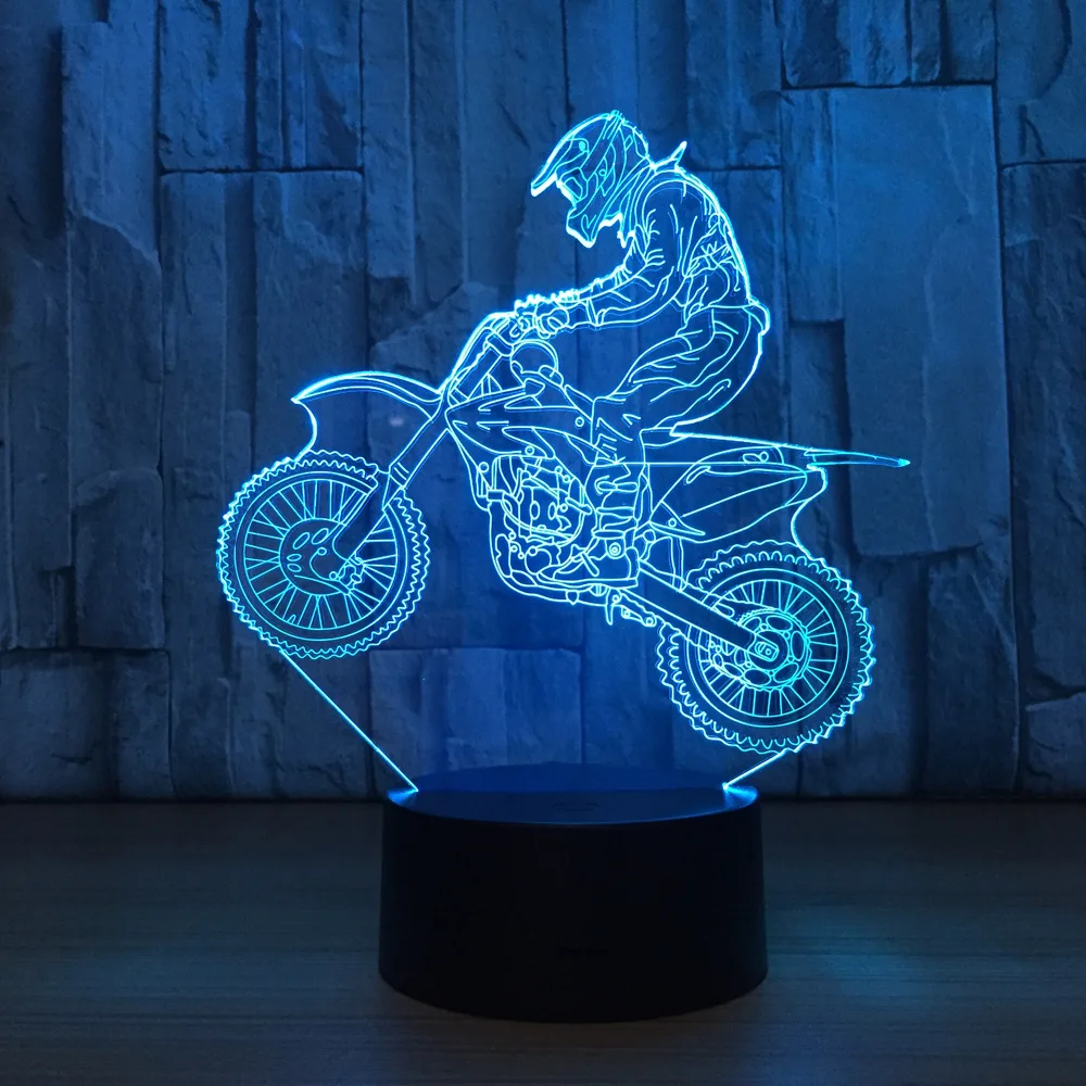  Novelty 3D Table Lamp 3D Motocross Bike Night Lights LED USB 7 Colors Sensor Desk Lamp as Holiday N