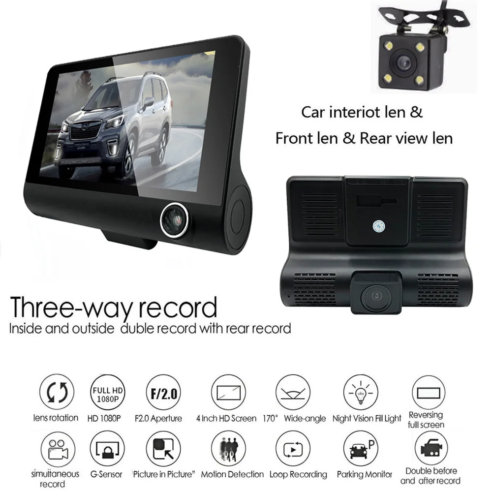BOJECHER Автомобильный dvr 3 камеры s объектив 4 0 дюймов Dash камера двойной с 170 градусов