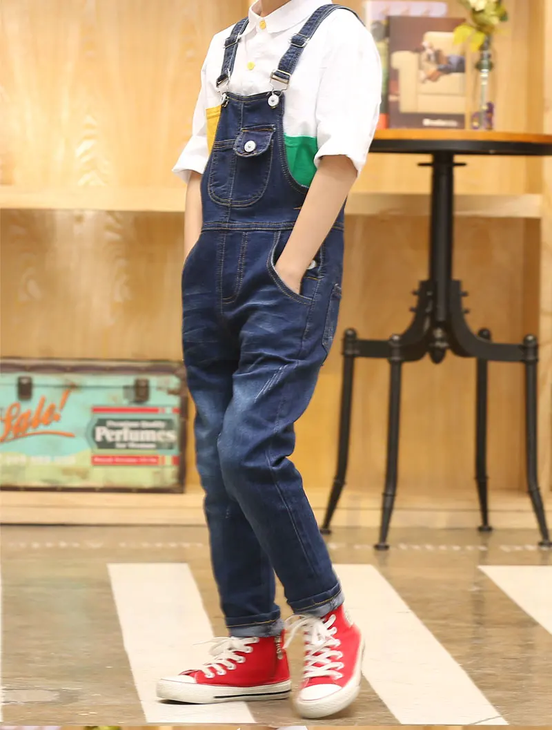 Kopen 2019 Jongen Overall Kids Denim Jumpsuit Kinderen Overalls Jeans Lente Meisjes Herfst Jongens Jeans Broek Cowboy Zakken Outwears 2 15T