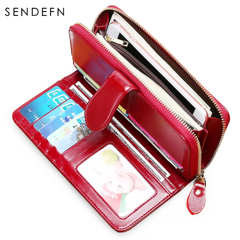 Sendefn RFID противокражный кожаный кошелек Женский на молнии удобный большой