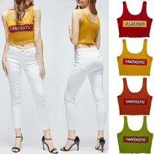 Women Letter Print Tank Tops Vest Sexy Sleeveless Crop Top Shirt Cami Top half sleeves letter print crop top