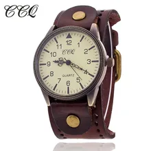 Reloj de pulsera CCQ de cuero de vaca Vintage para mujer, reloj de pulsera deportivo informal para hombre, reloj de cuarzo de lujo para hombre, reloj femenino