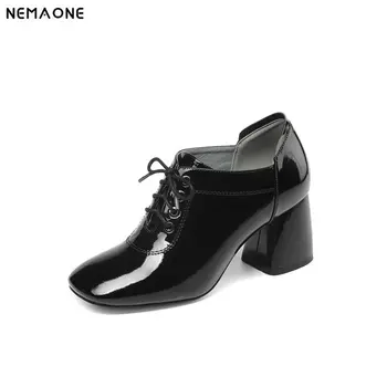 

NEMAONE 2019 high quality genuine leather boots women lace up autumn winter ankle boots for women platform high heels boots