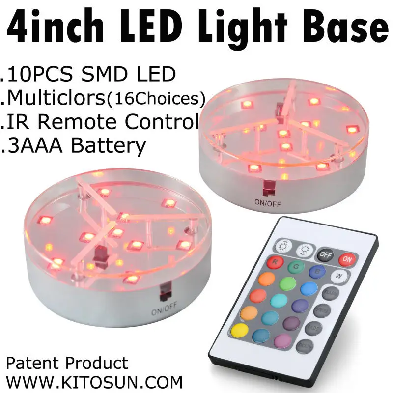 

1 Piece /lot IR Remote Controlled 4 inch Round LED Centerpiece Light Base RGB Bulbs for Wedding/ Party/ Festival Decoration