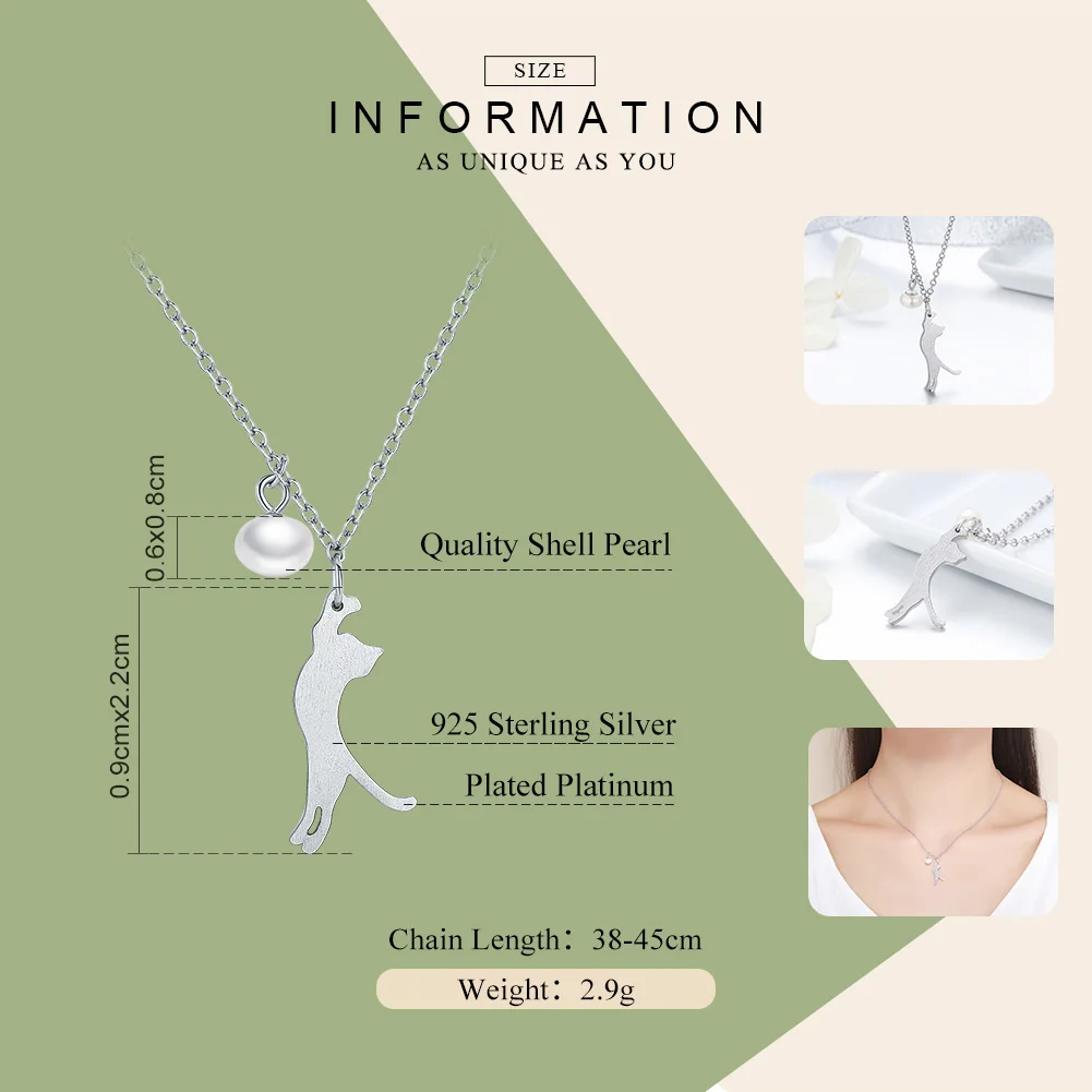 BAMOER Popular Real 100% 925 Sterling Silver Naughty Kitten Cat Women Pendant Necklaces Fashion Sterling Silver Jewelry SCN175 - Image 2