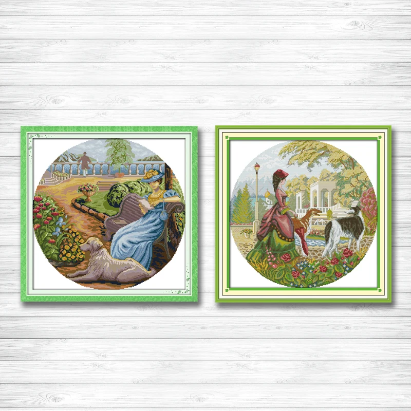 

Lady and dog scenery decor paintings counted printed on canvas DMC 11CT 14CT Chinese Cross Stitch kits embroider needlework Sets