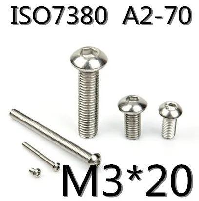 

1000pcs/lot ISO7380 M3*20 Stainless Steel A2 Half Round Hexagon Socket Button Head Screws