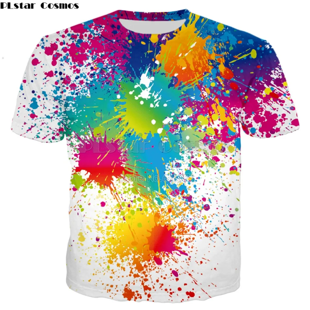 Verbazingwekkend PLstar Cosmos Drop shipping Rainbow Paint Splatter Print T shirt VB-04
