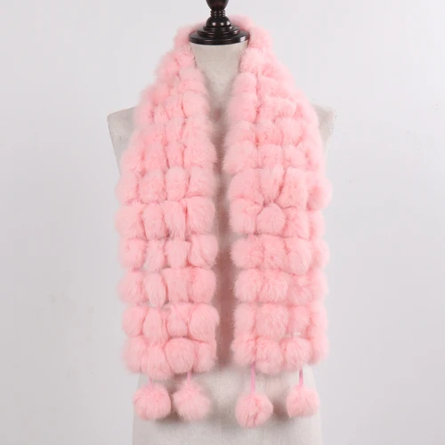 New Winter Women Real Rabbit Fur Scarf Natural Warm Rabbit Fur Muffler Girl Fashion Knitted Genuine Rabbit Fur Scarves - Color: pink