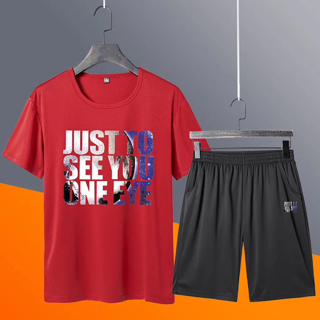 

Summer Men's Sets T Shirts+Shorts Two Pieces Sets Casual Tracksuit 2019 Tide brand Tshirt Gyms Fitness Sportswears set Apr17
