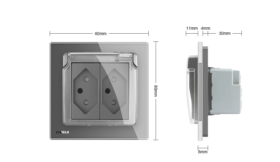 Livolo стандарт ЕС две банды швейцарская розетка, 3 цвета стеклянная панель, AC110~ 250 V, C7C2CHWF, с водонепроницаемой крышкой, без логотипа