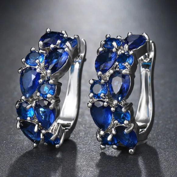 LXOEN, классические полудрагоценные серьги-гвоздики с камнем для женщин, серебряный цвет, круглые серьги-гвоздики, ювелирное изделие, brinco, подарок, бижутерия - Окраска металла: Blue  White Gold
