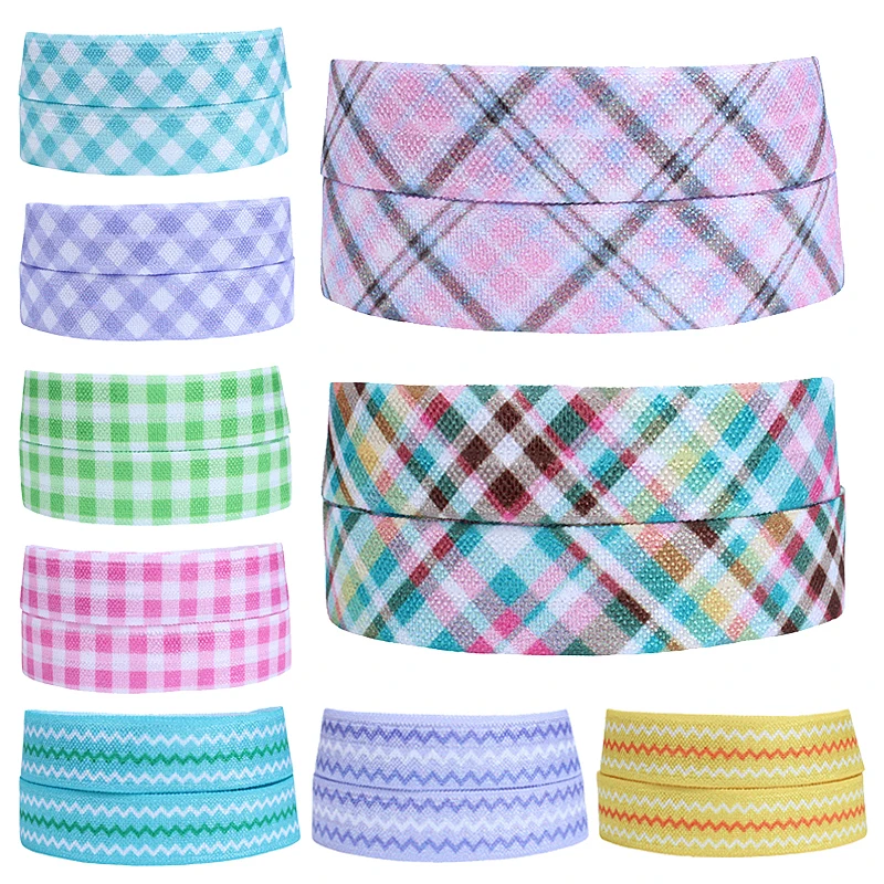 

FLRA ElasticBeautiful spring easter check plaid fold over elastic ribbon