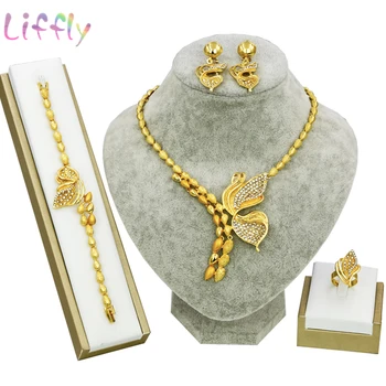 

Dubai Jewelry Sets Butterfly Set Crystal Necklace Earrings Ring Bracelet Middle East African Jewelry Fashion Pop Charm Woman