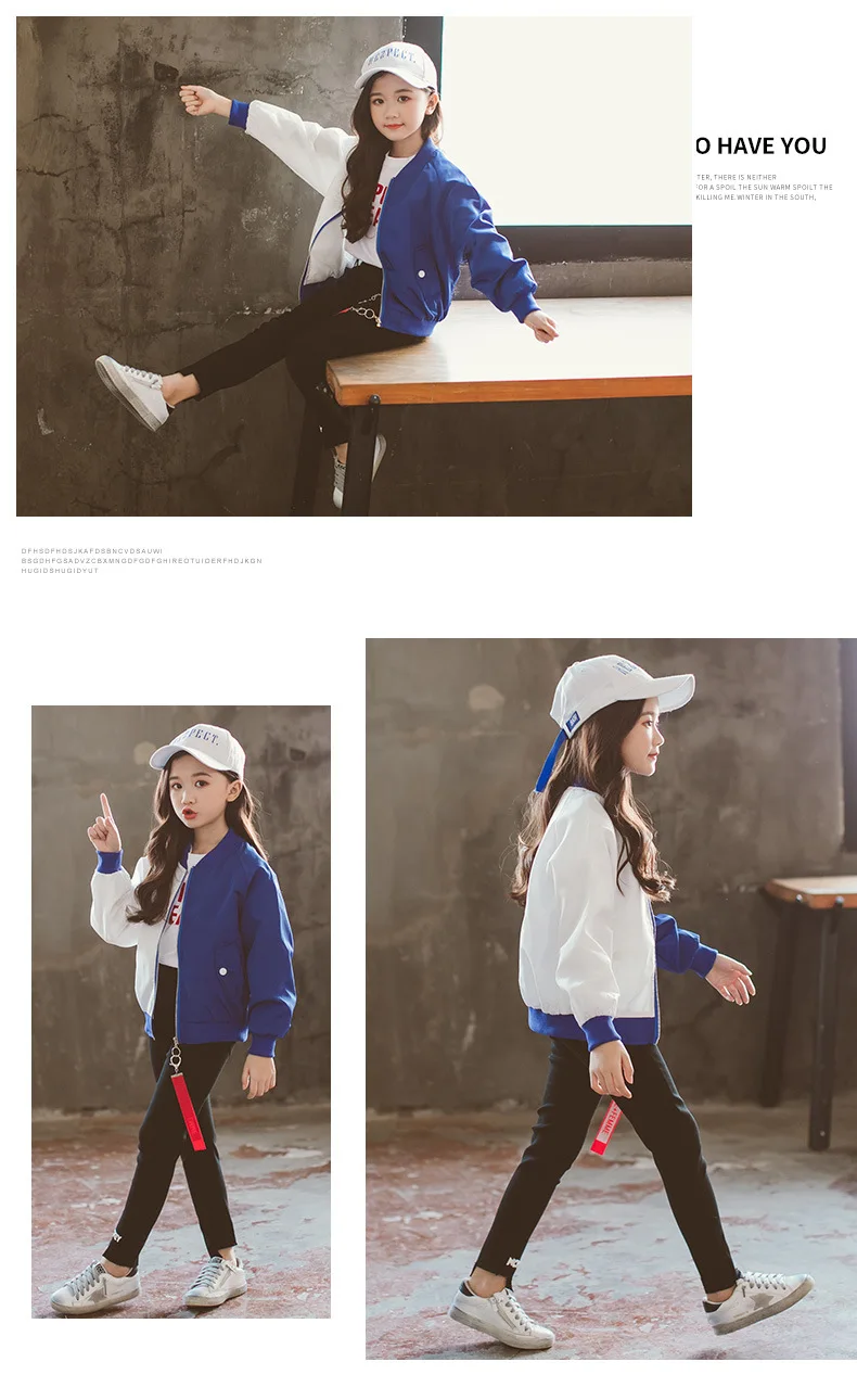 Модная весенняя куртка для девочек; цвет синий, белый; куртки в стиле пэчворк; осенние детские пальто для девочек; бейсбольная одежда; одежда для маленьких девочек