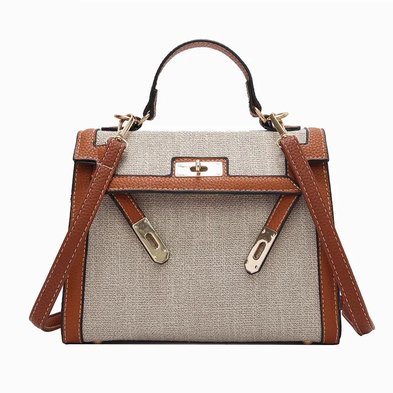 Luxury Linen Handbags Women Bags Designer Fashion Plaid PU Leather