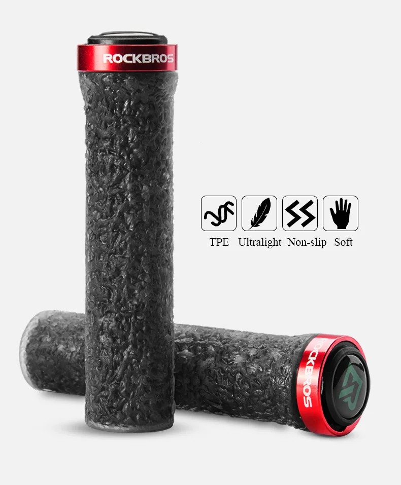 Rockbros TPR Rubber Bilateral Lock Bike Aluminum Non-slip Handlebar Grips Black