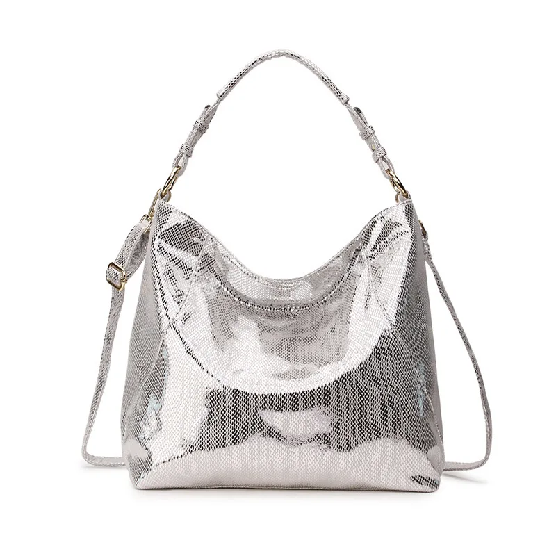 

100% Genuine Leather Shiny Serpentine Women's Bag Shoulder Bags Big Casual Soft Real Snake Embossed Skin Big Bag Handbags Women