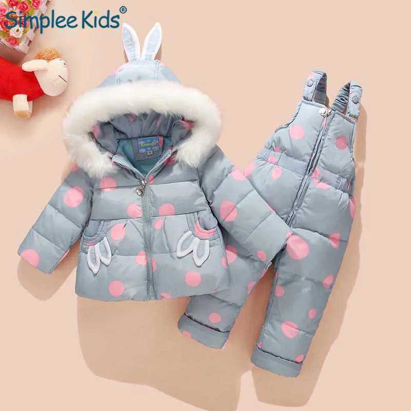 

Russian Winter Suit for Children Baby Girl Duck Down Jacket and Pants 2pcs Warm Clothing Set Thermal Kids Clothes Snow Wear