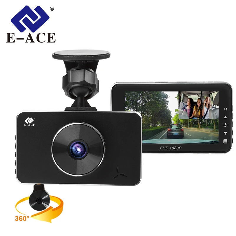 E-ACE 2018 New Mini Car Camara Novatek 96658 Full HD 1080P Car Dvrs With Two Camaras 360 Degree Video Recorder Night Vision