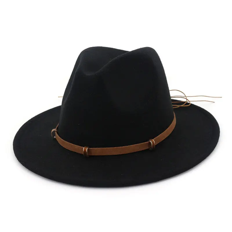 

New Fedora Wool Felt Hat Women Flat Top Warmer Hat Cap Wide Brim Fedora Outdoor Caps H35