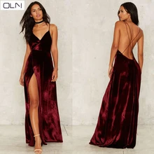 Vestidos dress OLN Korean version High quality velvet sexy cross strap open back side slit dress Vestidos dress OLN Korean version High quality velvet sexy cross strap open back side slit dress