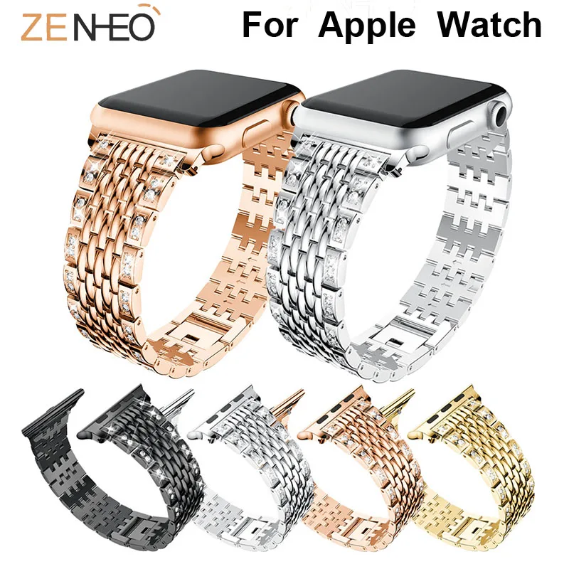 Роскошный браслет стразы звеньевой для apple watch серии 1/2/3/4 ремешок браслета 38 мм 40 42