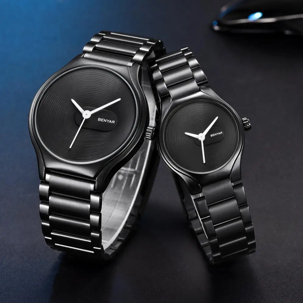 BENYAR модные простые часы для влюбленных Спорт для мужчин для женщин часы черный пара кварцевые часы новое поступление 2017 Reloj Hombre