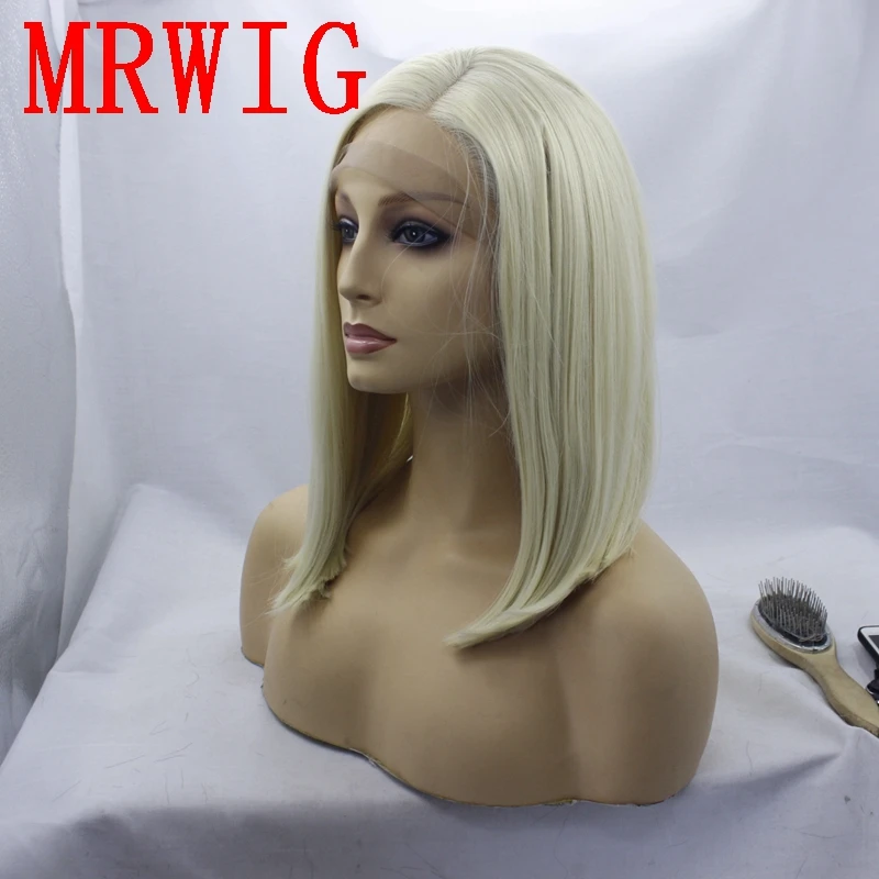 MRWIG #613 blonde synthetic front lace wig short bob straight side part left 12in for african americans