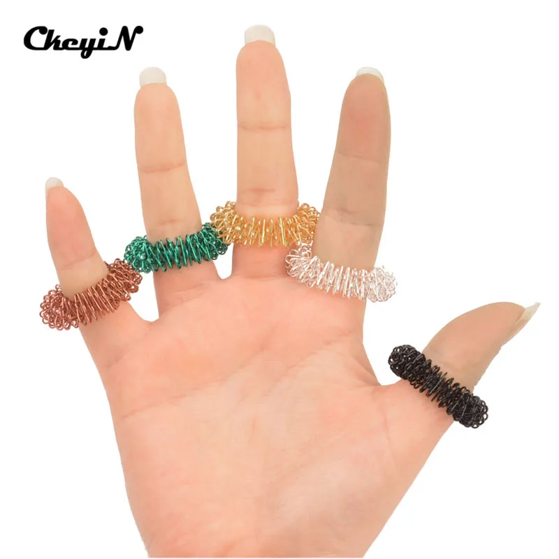 5pcs/Set Stainless Steel Finger Massage Ring Acupuncture Ring Therapy Relax Hand Blood Circulation Pain Relief Health Care