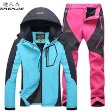 DIRENJIE зимняя походная куртка для активного отдыха, костюмы, водонепроницаемые женские, для кемпинга, рыбалки, сохраняющие тепло, флисовая куртка+ мягкие брюки оболочки, костюмы