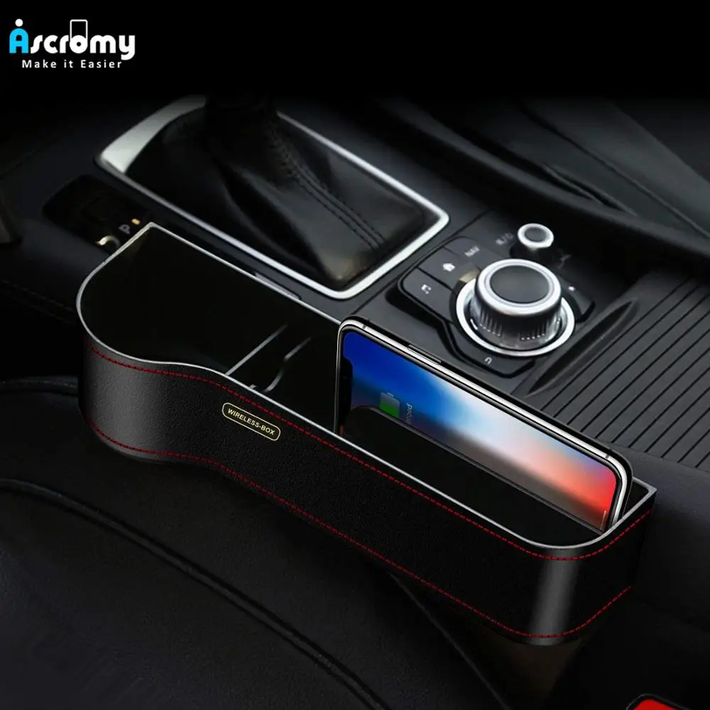

Ascromy Qi Car Wireless charger Phone Holder Car Seat Storage Organizer Multi-Function 10W For Samsung Galaxy S10 S9 Plus S10E