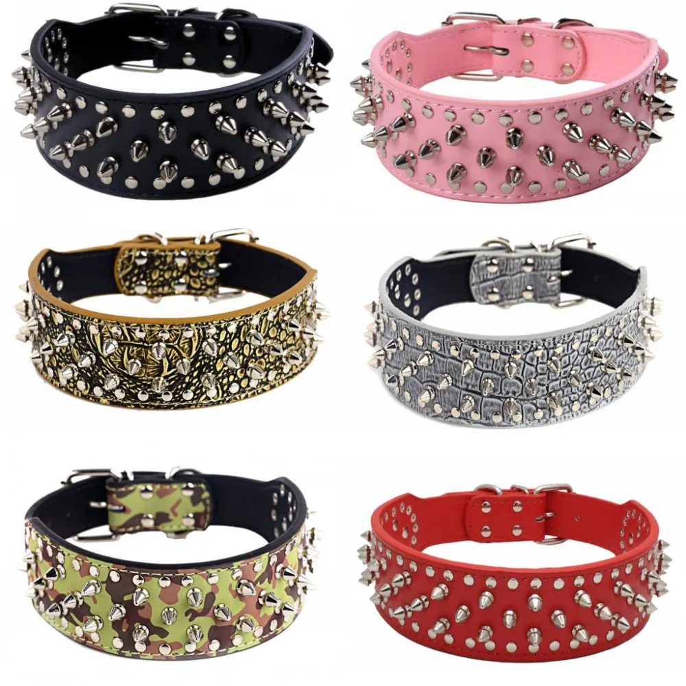 15 Color Dog Collar Spiked Studded Pu Leather Dog Leash For Pitbull